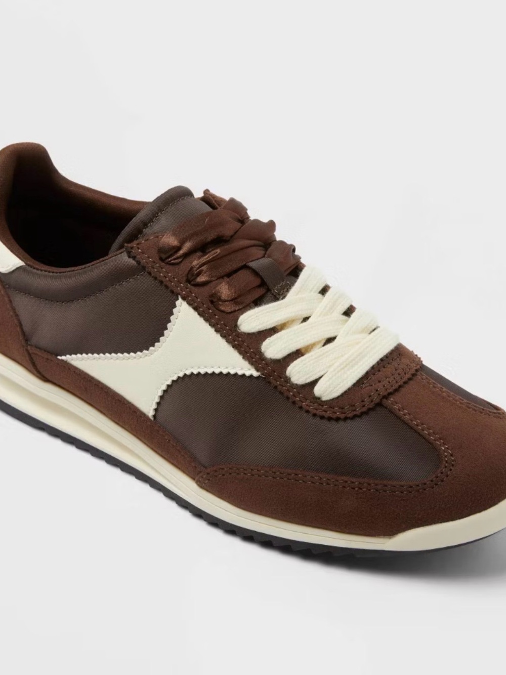 Women’s Brown Retro Runner Sneakers with Contrast White Detail